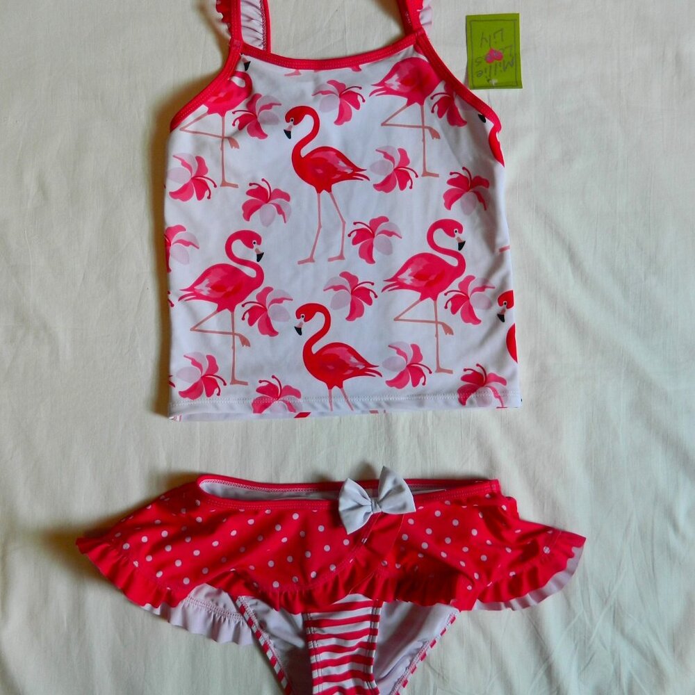 Girls size 10 Millie Loves Lily 2 piece Swimsuit Pink Flamingos NWT